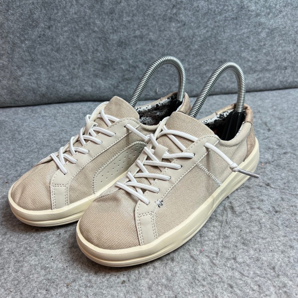 Hey Dude Sirocco Beige Metallic Canvas Low Top Slip On Sneakers Womens 6